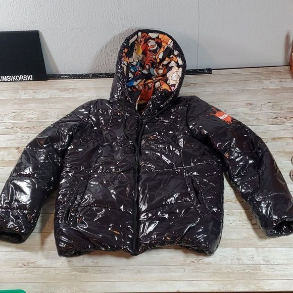 Members Only X Nickelodeon Hi Shine Chevron Puffer‎ Jacket Black Womens Small - Picture 1 of 11